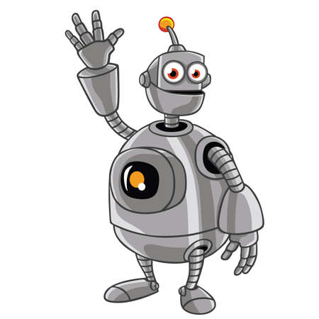 Cute Robot Cartoon Waving Hand Illustrationのイラスト素材
