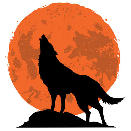 Wolf Howling at the Moon in the Midnight Vector Illustrationのイラスト素材