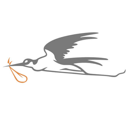 Stork Carrying Bundle Simple Elegant Cartoon Vectorのイラスト素材