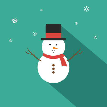 Snowman Vector illustration Flat Design On Tosca Green Backgroundのイラスト素材