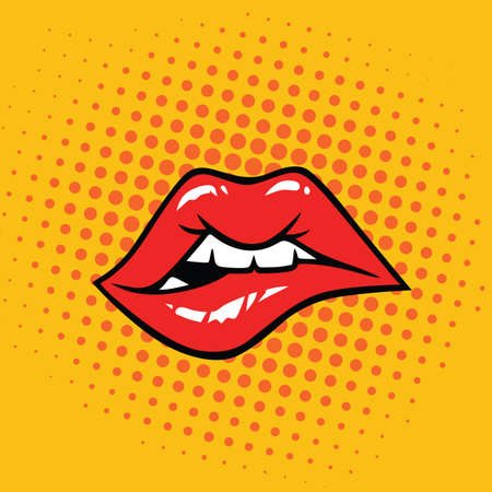 Sexy Biting Lips Pop Art Vector Illustrationのイラスト素材