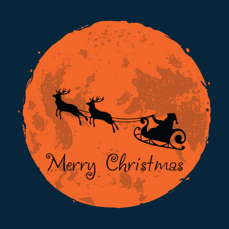 Santa and His Reindeer on Full Moon Background Christmas Greeting Cardのイラスト素材
