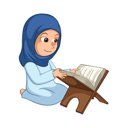 Cute Girl Reading Quran The Holy Book Of Islamのイラスト素材