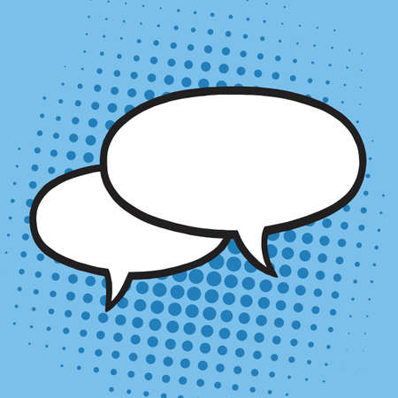 Chat Speech Balloons or Bubbles Pop Art Vector Illustration Icon. Blue Background Templateのイラスト素材