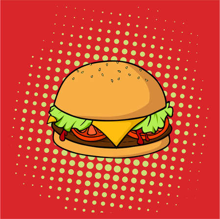 Delicious Hamburger, Junk Food, Pop Art Vector Design, Illustrationのイラスト素材