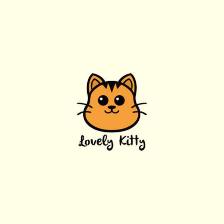 Lovely Kitty, Cute Cat Yellow Logo Vector Design Illustrationのイラスト素材