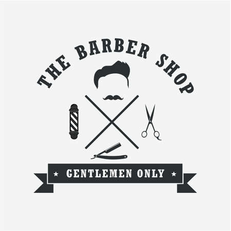 Barber Shop Badges Vintage Cool Design Elements. Logo, Labels, Banner, Emblems. Vector Illustrationのイラスト素材