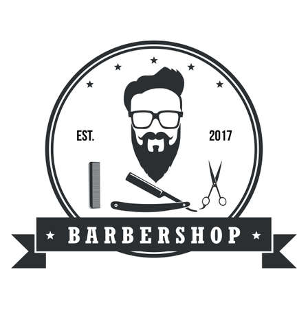 Barber shop hipster badges vintage design elements. Icon, labels, banner and emblems.のイラスト素材