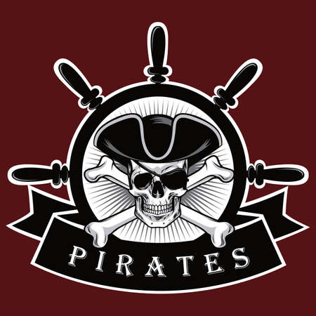 Pirate Skull With Cross Bones Hat And Eyepatch Red Background Logo Design Vector Illustrationのイラスト素材