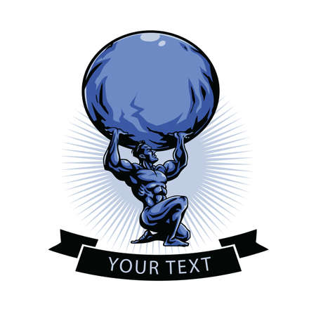 Gym Logo Template. Atlas Titan Holding Globe. Vector Illustrationのイラスト素材