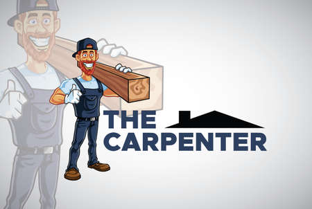 Carpenter Logo Cartoon Mascot Character Design Vector Illustration Templateのイラスト素材