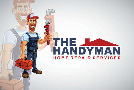Handyman Repairman Logo Hipster Bearded Man Cartoon Character Design Vectorのイラスト素材