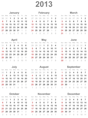 Calendar for  year 2013のイラスト素材