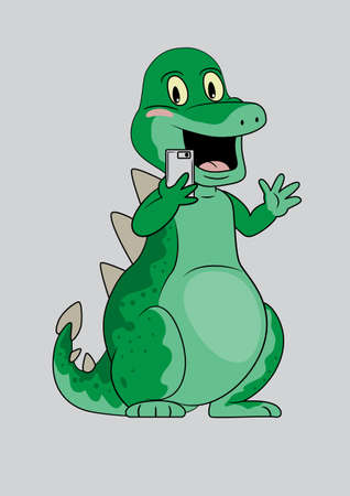 Cartoon dinosaurs take a selfieのイラスト素材