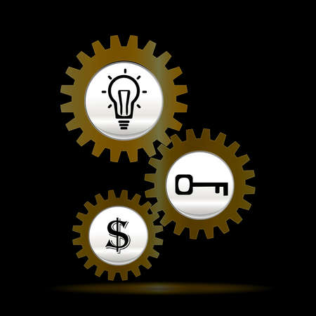 Gears gold teamwork template ,Icon vector illustration ,infographics number options.Gear icon black ,business concept.のイラスト素材