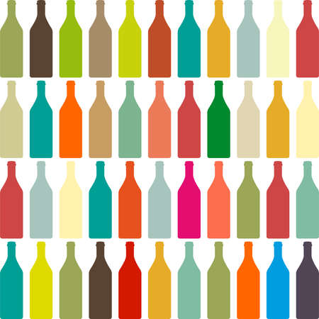 Background with bottles ,seamless pattern with wine bottles and glasses ,set of colorful bottle on background.のイラスト素材