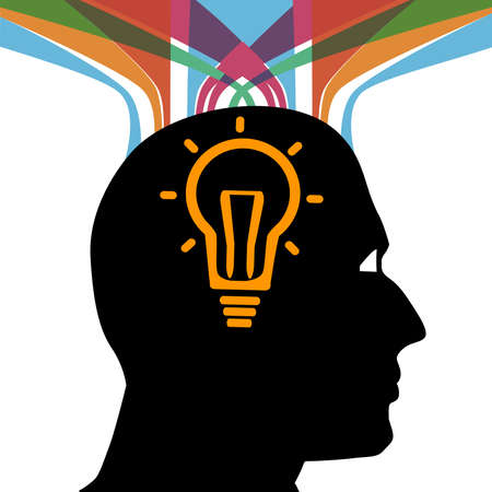 Head brain, idea bulb, vector icon ,thinking man , head silhouette .のイラスト素材
