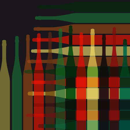  ,seamless pattern with wine bottles and glasses ,set of colorful bottle on background.のイラスト素材