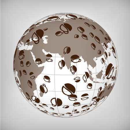 Coffee globe background,world map coffee beans.のイラスト素材