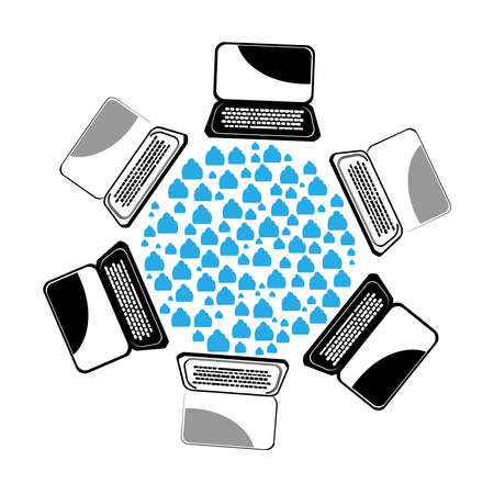 computer network cloud,vector desktop pc.のイラスト素材