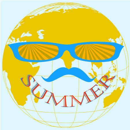 Orange and blue earth background,summer globe,vector illustrationのイラスト素材