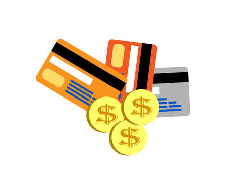 Credit Cards isolated on white,vector Illustration,Golden dollarのイラスト素材