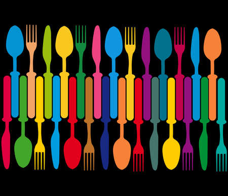 Cutlery color background, menu with cutlery vector illustration.のイラスト素材