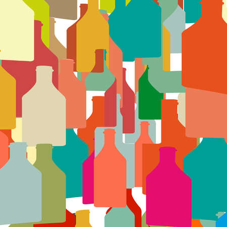 Background with bottles ,seamless pattern with wine bottles and glasses ,set of colorful bottle on background.のイラスト素材