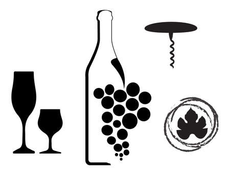 Vector splashes and bolts prints bottle.Bottle and glass of wine with leaf silhouette.の写真素材