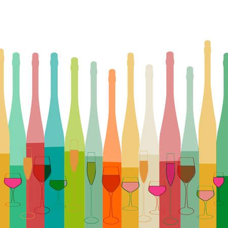 Cocktail Party Vector.Bar Menu Ilustration.Suitable for Poster.Party Design Menu.Invitation Card with Glasses.Alcoholic Bottles Background.Wine List Design.の写真素材