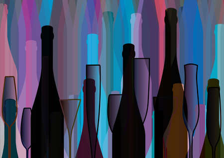 Cocktail Party Vector.Bar Menu Ilustration.Suitable for Poster.Suitable for Poster.Invitation Card with Glasses.Alcoholic Bottles Background.Wine List Design.の写真素材