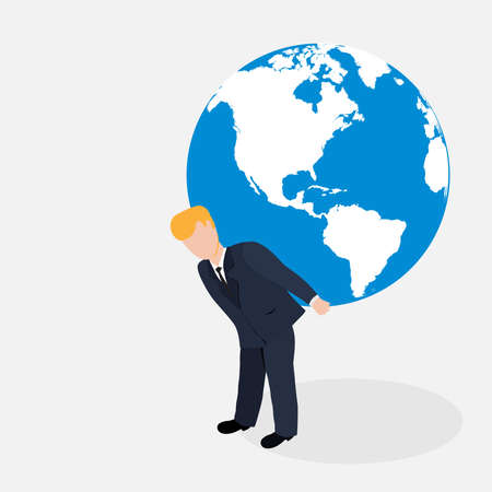 Man carrying the world illustration.Businessman holding the globe.Vector person holds atlas.の写真素材