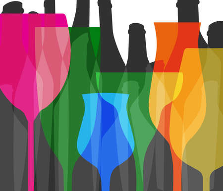 Wine bottle and glass.Cocktail Party.Glasses alcohol background.Bar Menu vector.Design for Party.の写真素材