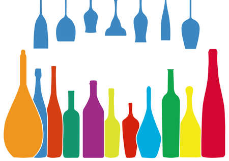 Vector set of bottles for alcohol.Wine list.Bottle background.Glasses for alcoholic drinks.Design for cocktail party.の写真素材
