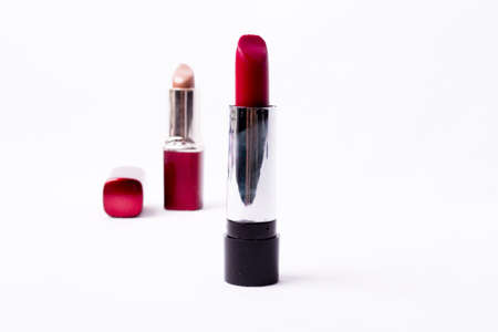 Red lipstick isolated on white background 