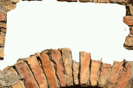 White card background with brick wall framing の写真素材