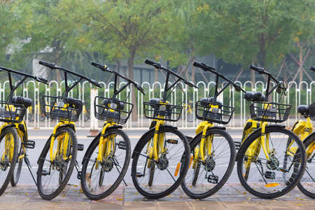Shared bicycles on the streets of Beijingのeditorial素材