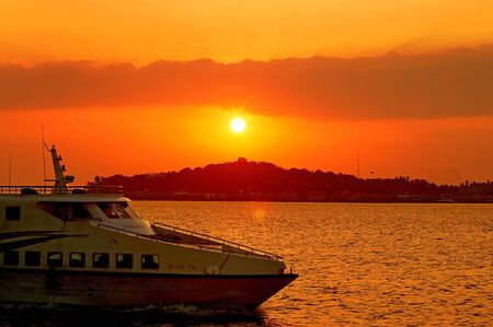 Afternoon at the port of Tanjung Pinang, Kepri, Indonesiaのeditorial素材