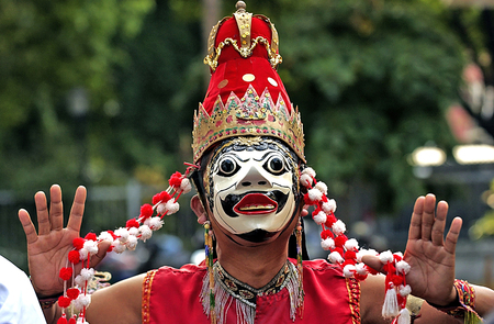 Banyuwangi mask in cultural performances in Balai Pemuda Surabaya East Java Indonesia. Photo taken...