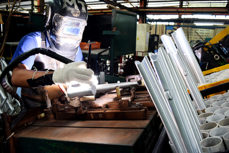 Workers check on the assembly line at the assembly bicycle bike from Indonesia Polygon in Sidoarjo East Java Indonesia thursday April 9 2015.のeditorial素材