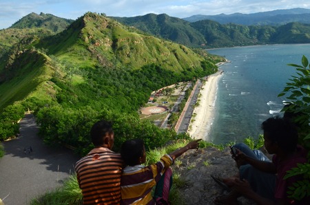 View of the beach around Fatucama Cristo Rei Dili, Timor Lesteのeditorial素材