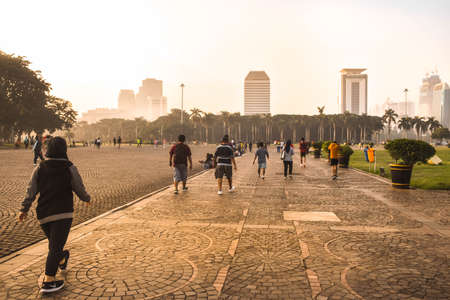 Jakarta, Indonesia - January 19, 2020: Sunday morning is car-free day in National Monument in Central Jakarta, Indonesiaのeditorial素材