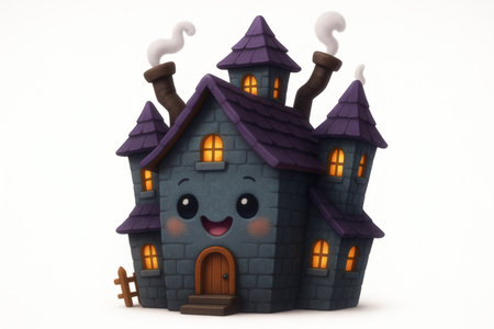 3D Illustration of a Fantasy Fairy Tale House with a Ghostの素材