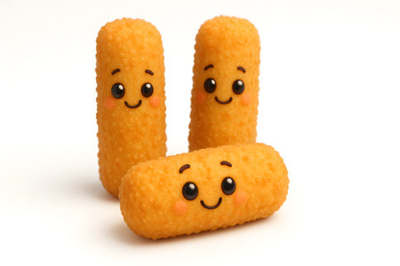 Funny bread stick with smiley face isolated on white background.の素材