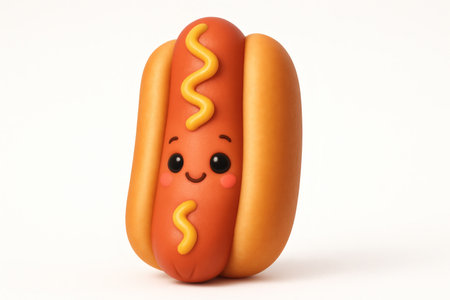 Hot dog with kawaii face isolated on a white background.の素材