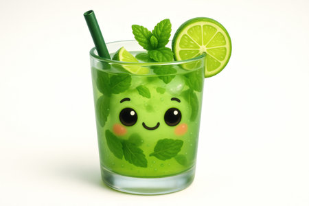 Mojito with lime and mint in a glass on white backgroundの素材