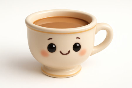 Coffee cup with smiley face isolated on white background.の素材