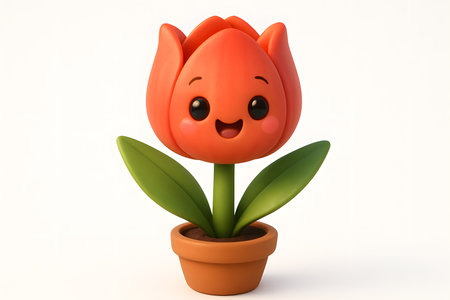 3d rendered illustration of a tulip in a pot on white backgroundの素材