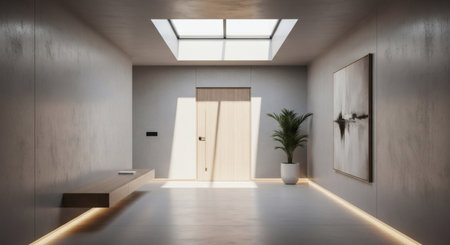 3d rendering of modern office interior with wooden and concrete wall.の素材