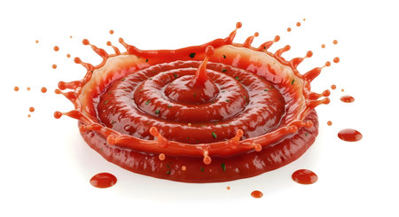 Ketchup splash isolated on white background. 3d rendering. High resolutionの素材